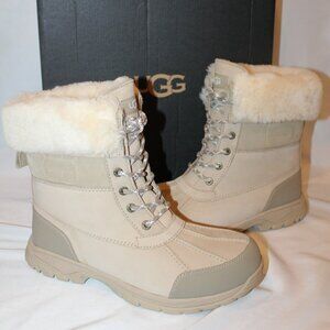 NIB UGG MEN'S BUTTE LOGO LEATHER SHEARLING LINED WINTER‎ SNOW BOOTS